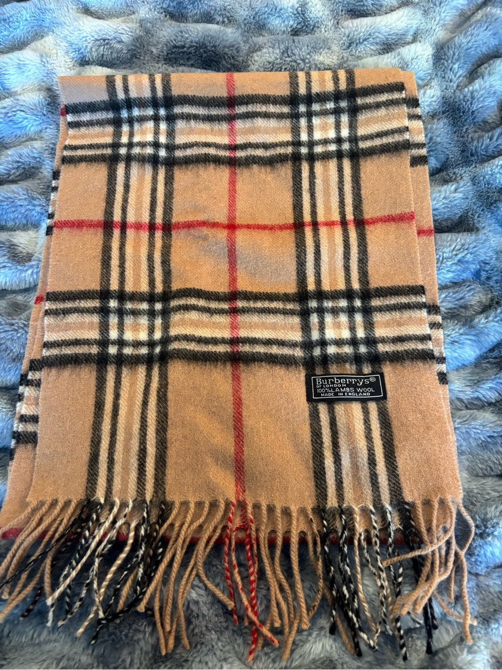 Burberry Beige Black and Red Check Wool Scarf